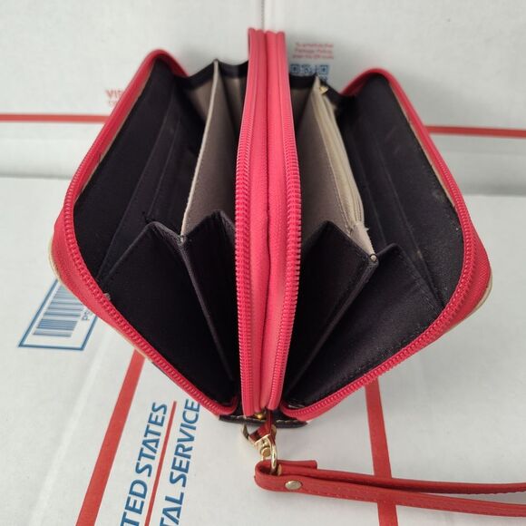 Plaid Multicolor Women's Vegan Leather Wallet With Red Zipper Closure - Picture 5 of 12